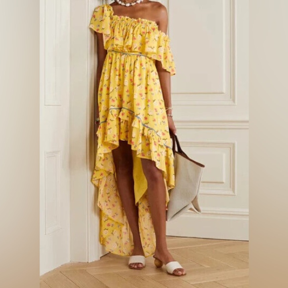 LoveShackFancy Alexia Ruffle Tiered Hi-Low Floral Dress